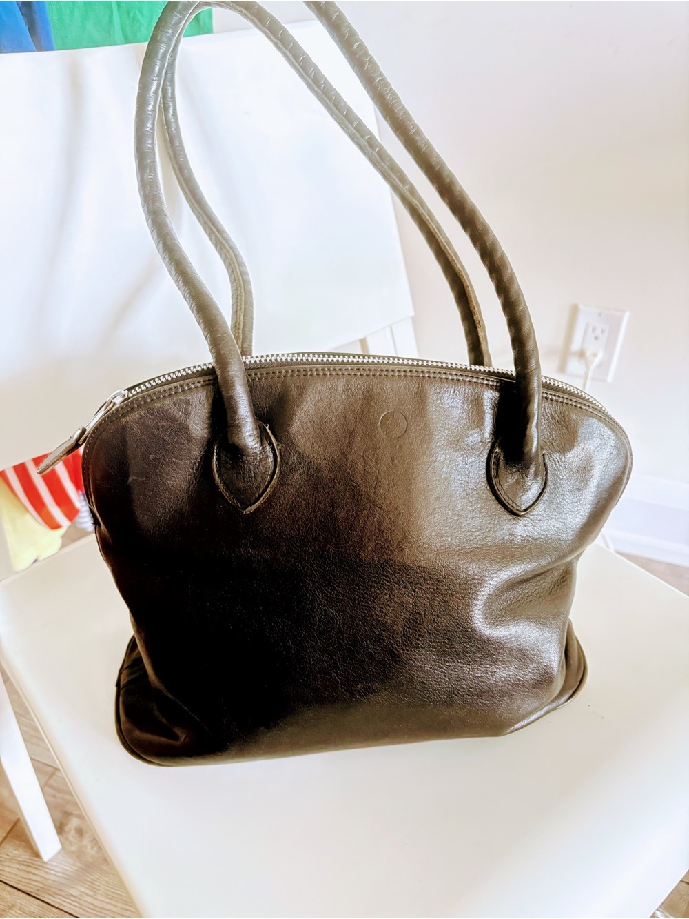 Classic Black  genuine Leather Shoulder Bag - Minimalist Tote